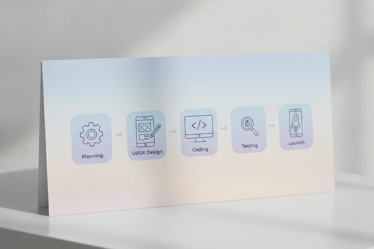 Пять этапов разработки мобильного приложения: планирование, UI/UX-дизайн, разработка, тестирование, релиз