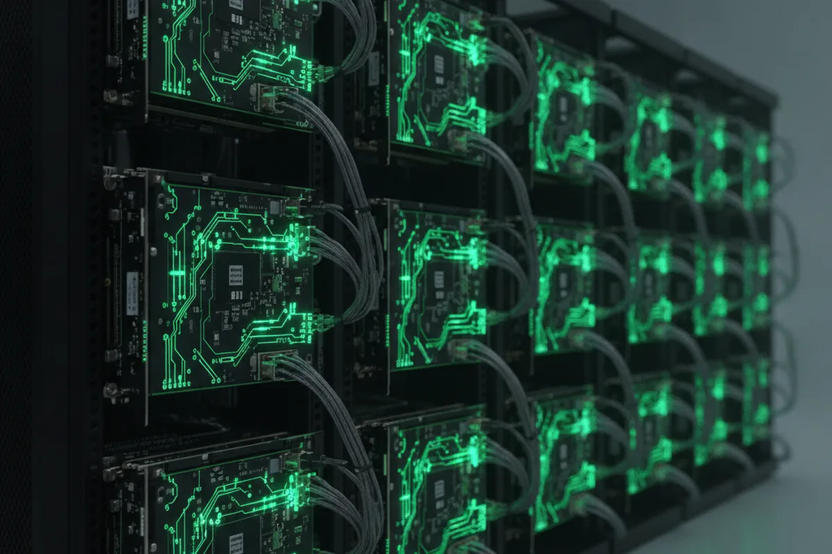 Кластер GPU с подсветкой микросхем — вычислительные мощности для AI/ML-платформ в облаке