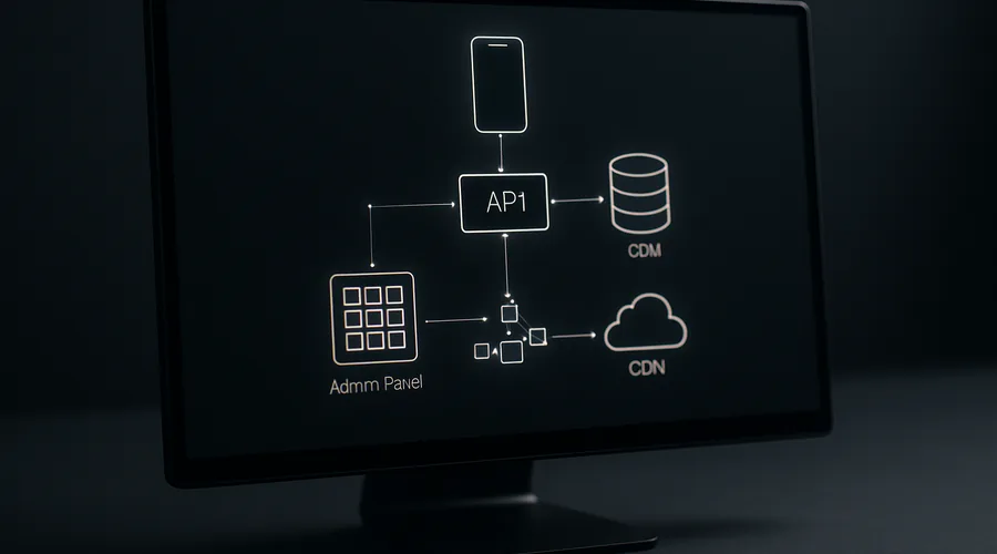 Схема архитектуры фитнес-приложения: мобильный клиент, backend, CDN и интеграции