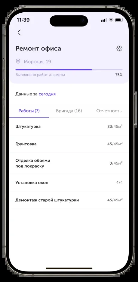 Карточка объекта и прогресс