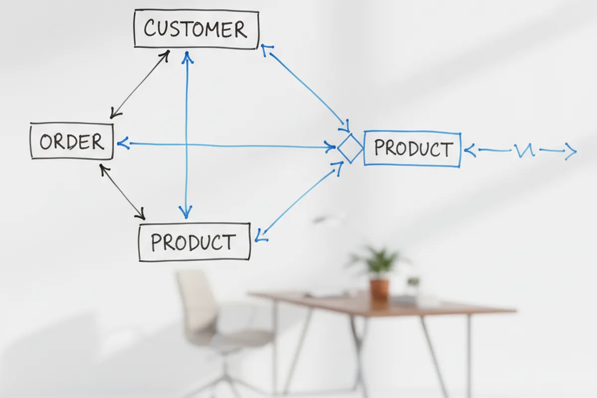 ER-диаграмма связей между сущностями CRM: клиент, заказ и товар