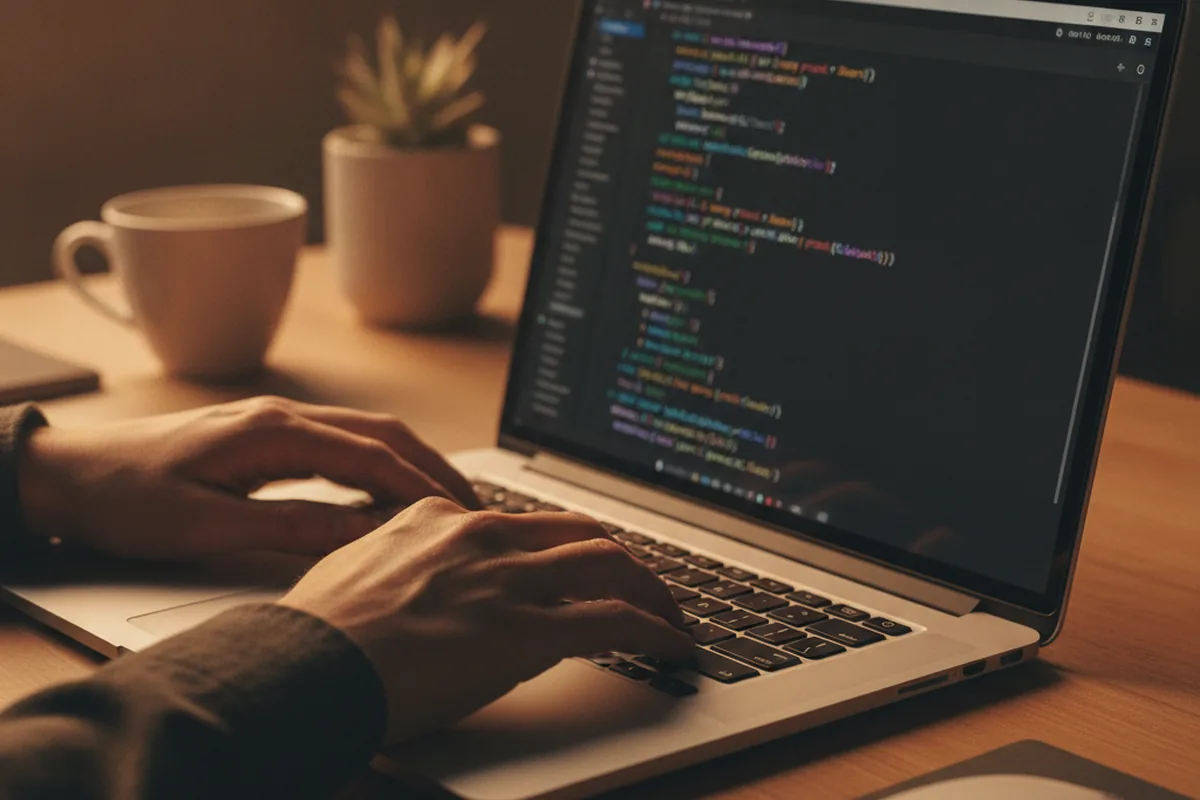Разработчик пишет код на Swift для iOS-приложения