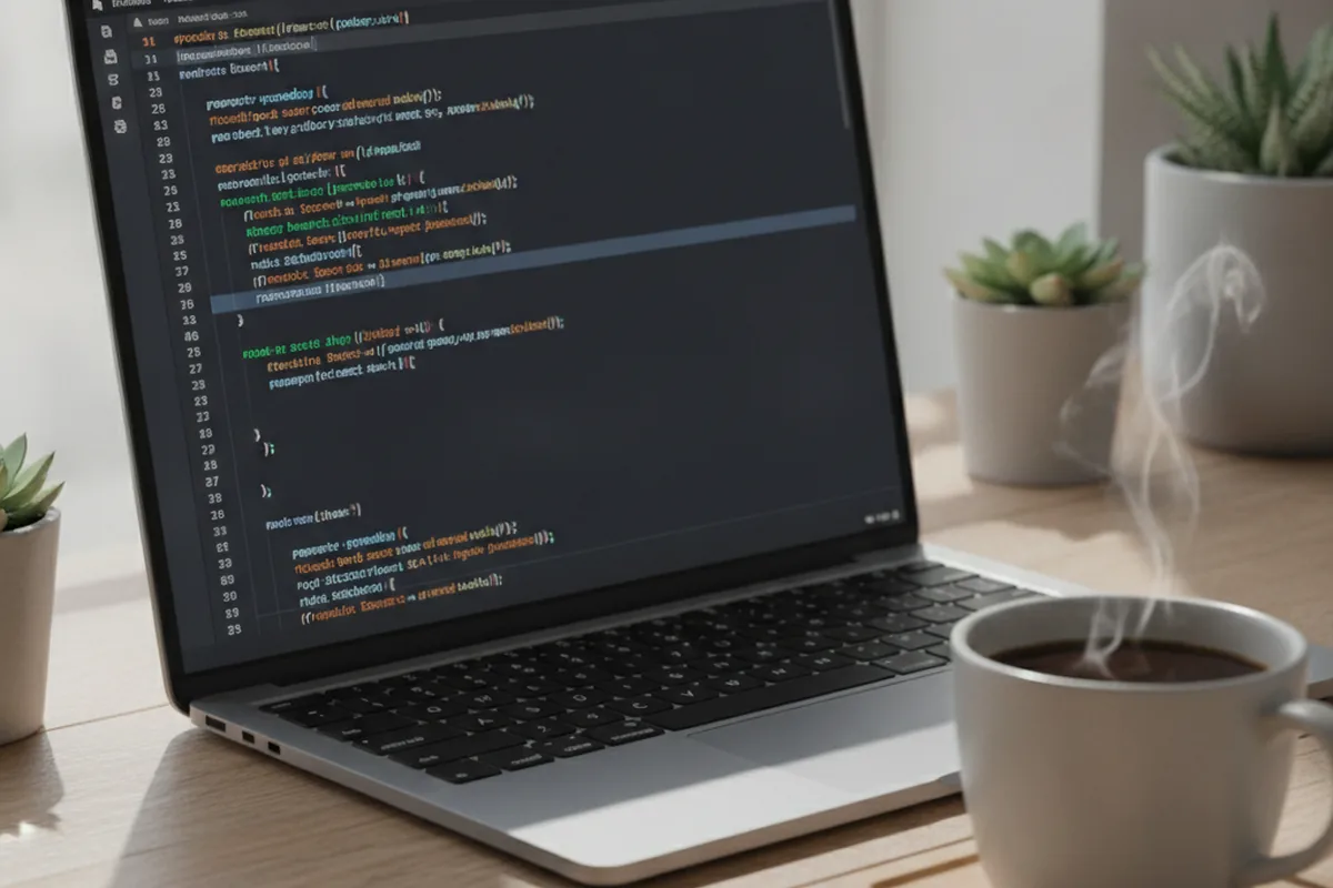 Ноутбук с кодом на Python в редакторе на рабочем столе разработчика