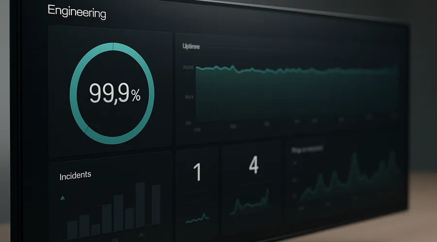 Дашборд мониторинга SRE с метриками SLO, uptime и инцидентами