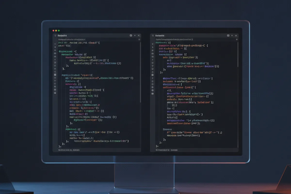 Сравнение синтаксиса Swift и Objective-C в двух панелях редактора кода